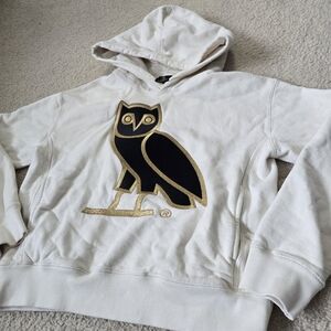 OVO October's Very Own Owl Cream Hoodie With Pockets Womens Size Small Unisex